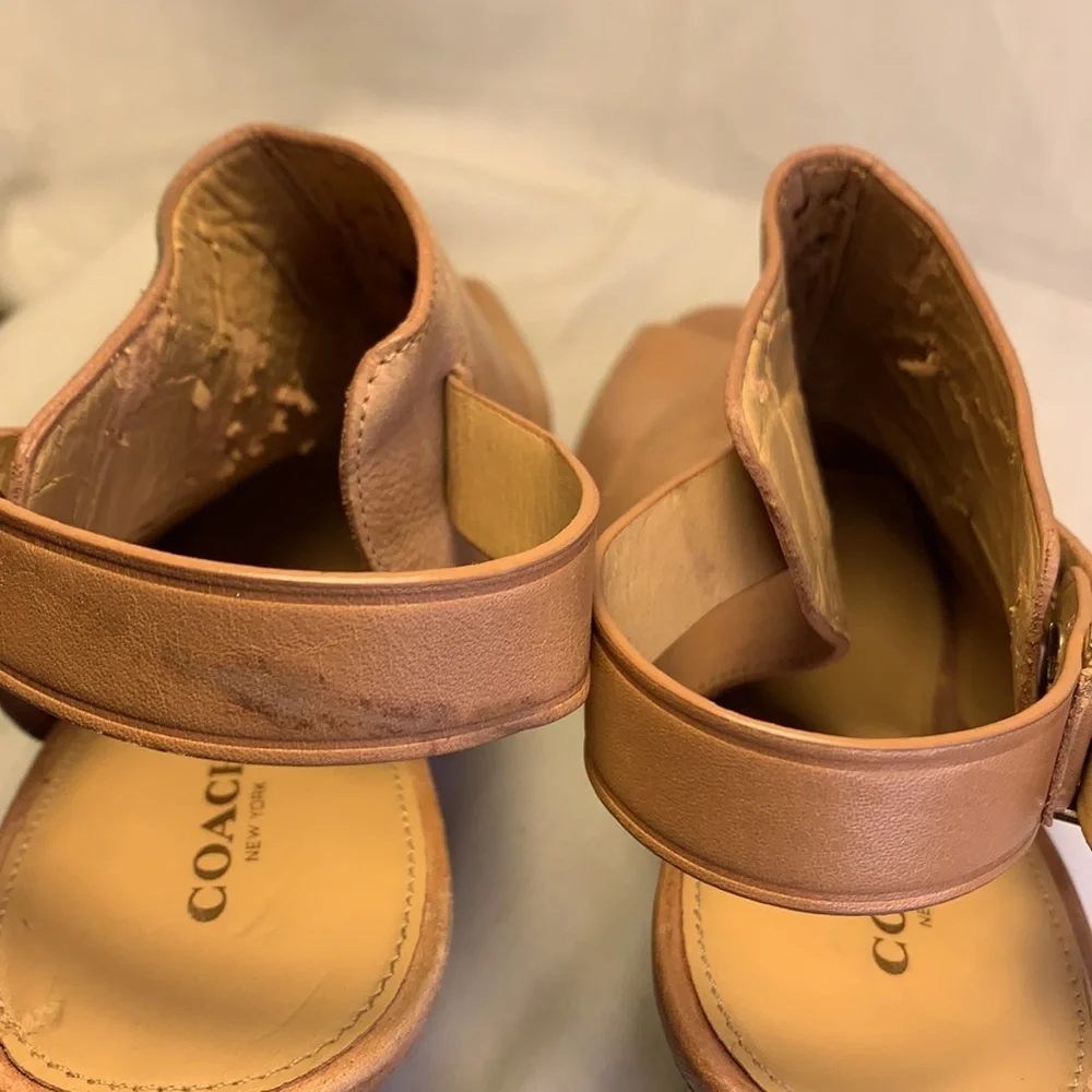 Coach peep toe leather wedge slingback shoes